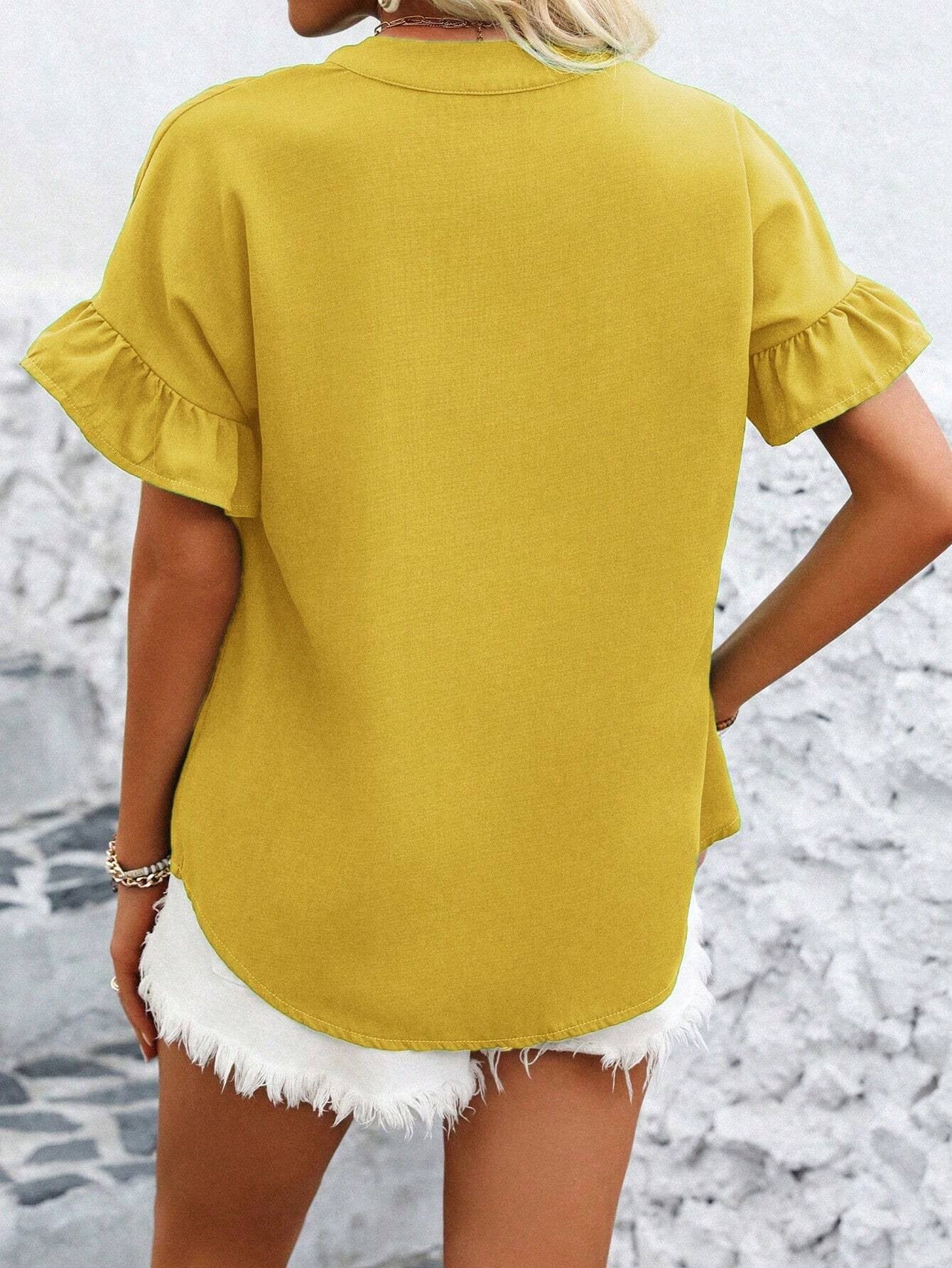 Cotton Linen Pleated Button Down Mandarin Collar Top