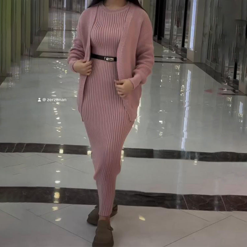 Women's Ribbed Maxi Dress and Cardigan Matching Set