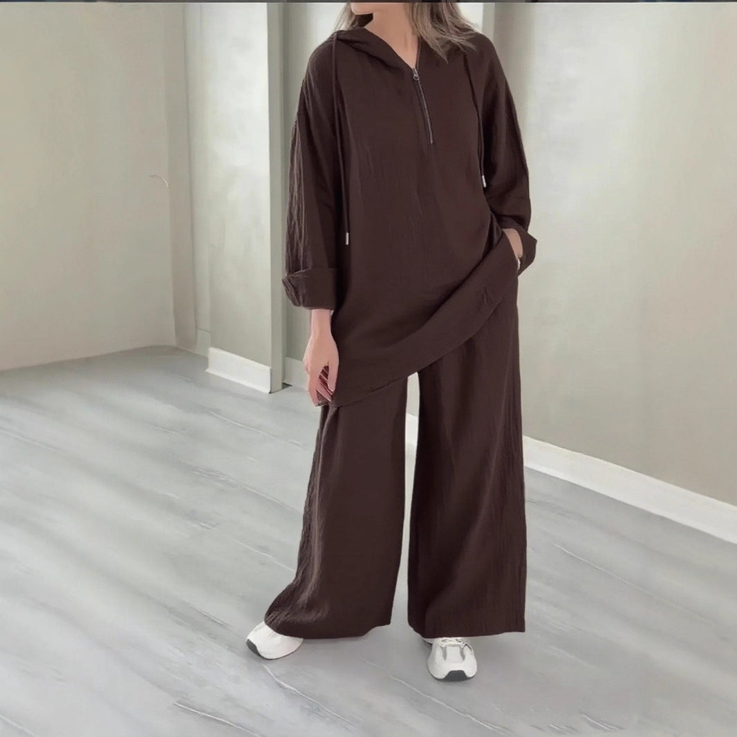 Women's Oversized Half Zip Hoodie Wide Leg Pants Lounge Set