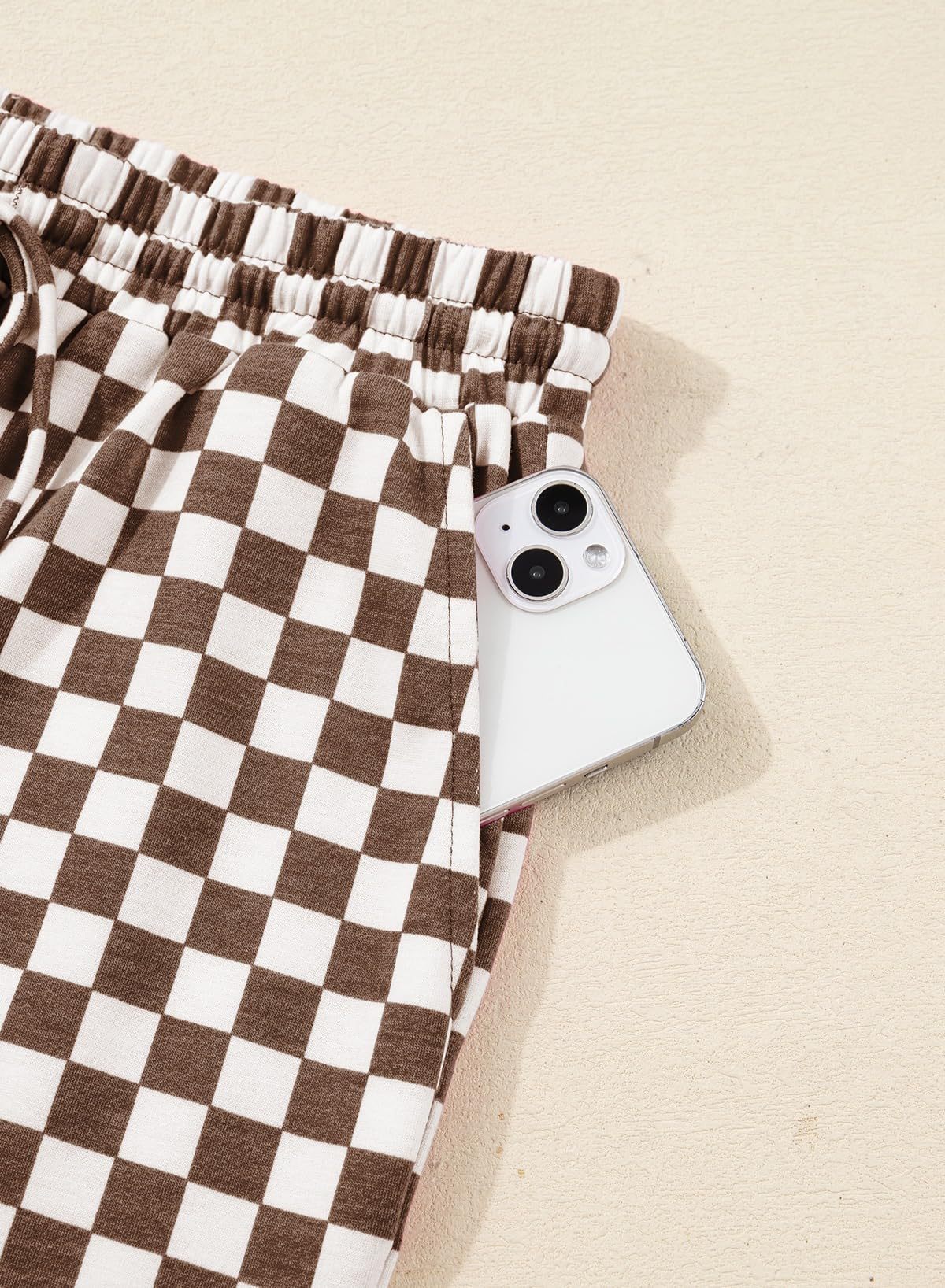 Rose Red Checkerboard Tee and Drawstring Shorts Set