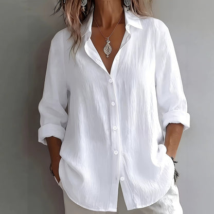 Women's Solid Button Down Shirt Long Sleeve Casual Blouse