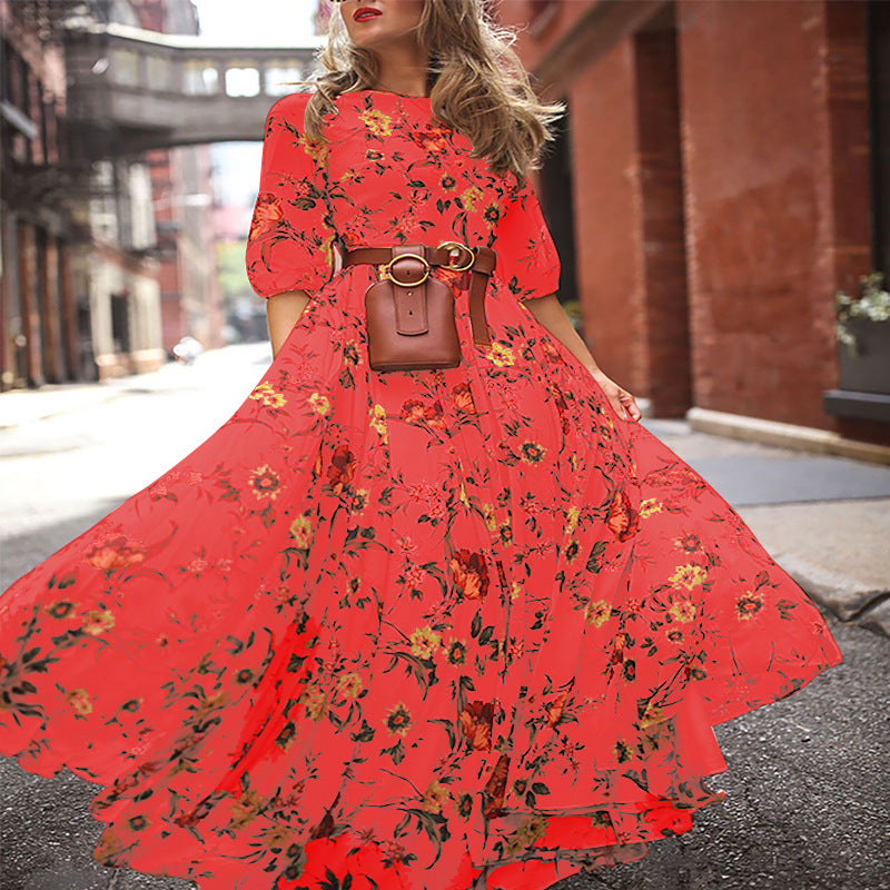 Women's Floral Maxi Dress Long Sleeve A-Line Flowy