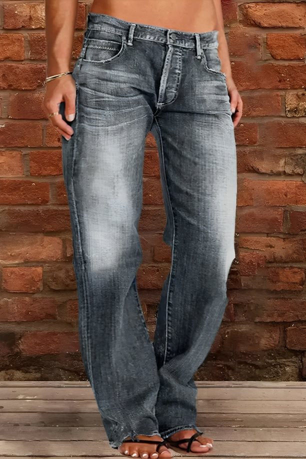 Women's Distressed Flare Jeans Vintage Wash Cotton Denim