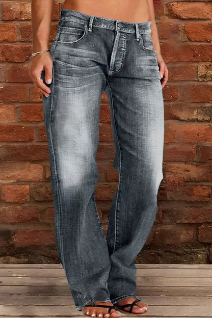 Women's Distressed Flare Jeans Vintage Wash Cotton Denim