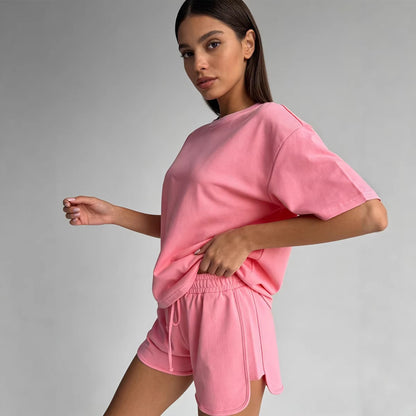 Cotton Two Piece Set T Shirt Shorts Casual Lounge Outfit