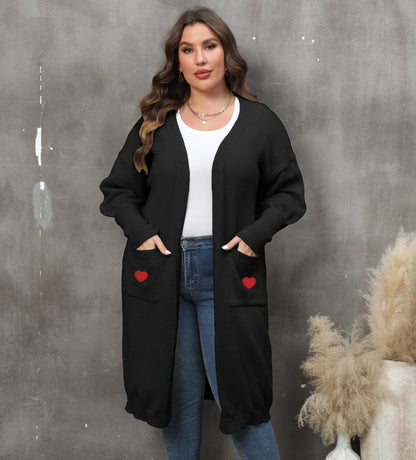 Women's Loose Medium and Long Double Pocket Lantern Sleeve Sweater Cardigan Jacket