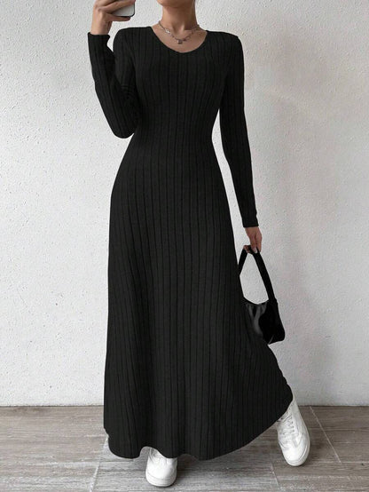 Ribbed Knit Long Sleeve Bodycon Maxi Dress