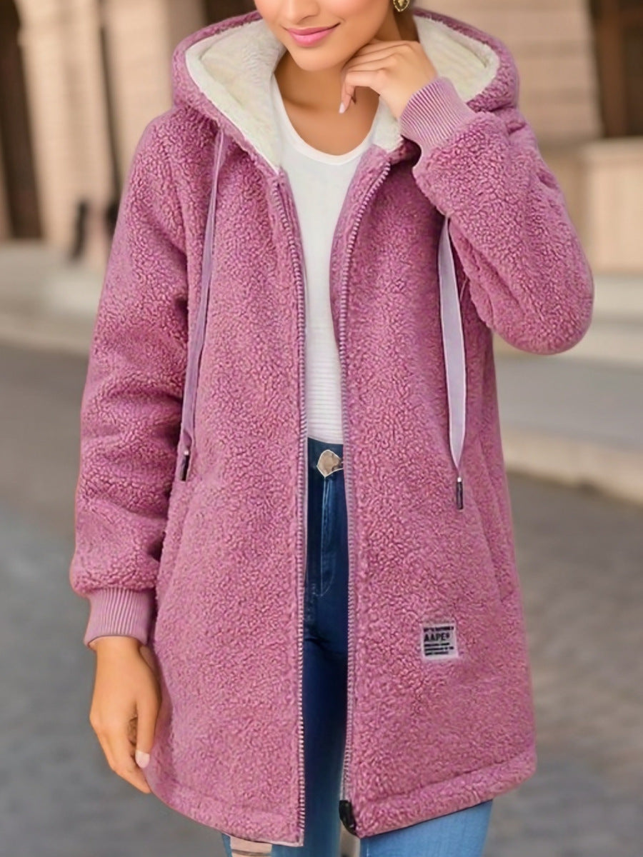 Women's Sherpa Fleece Hooded Zip Up Longline Jacket