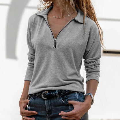 Women's Collared Zip Up Long Sleeve Knit Pullover
