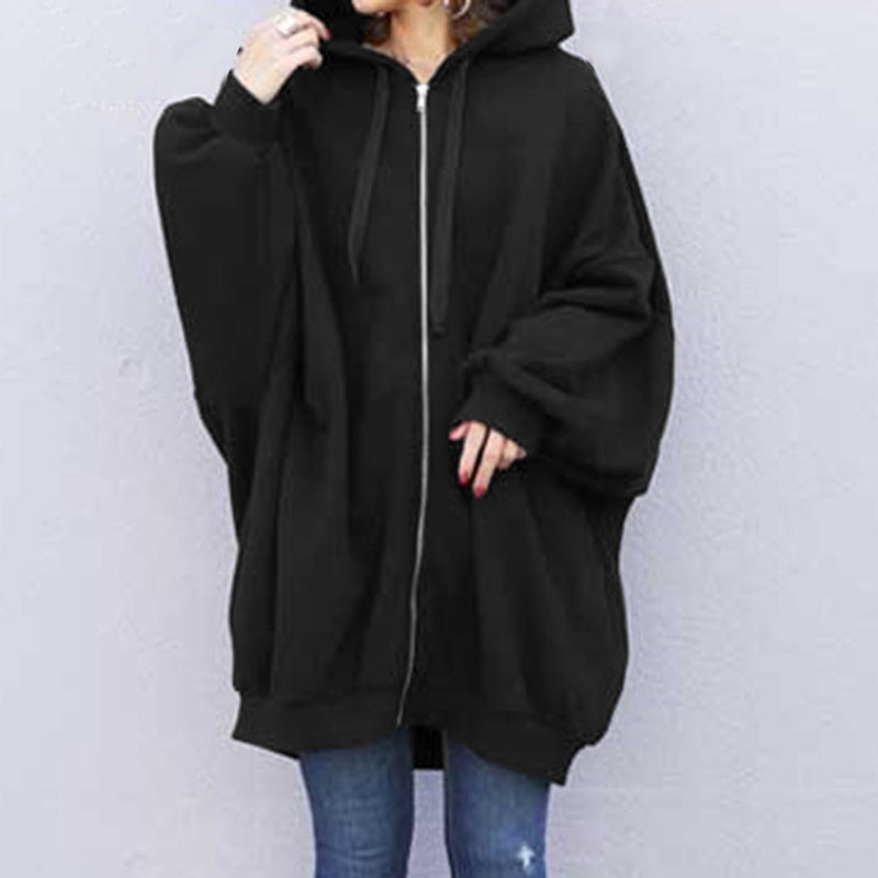 Women's Oversized Zip-Up Fleece Hoodie Solid Casual