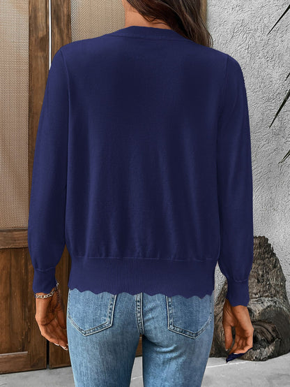 Women’s V-Neck Lettuce Edge Knit Cardigan Summer Top