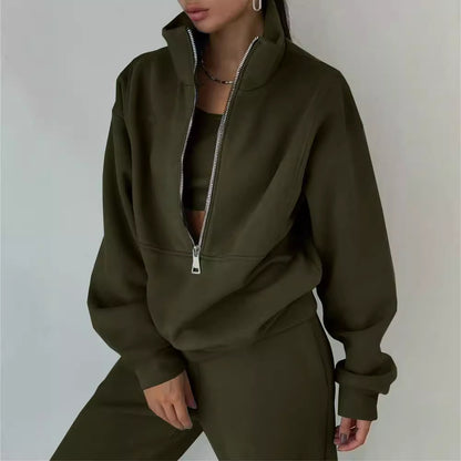 Women's Oversized Fleece Quarter Zip Sweatsuit Set