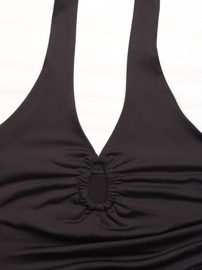 Solid Halter Cutout Bodysuit Sexy Sleeveless Bodycon Top