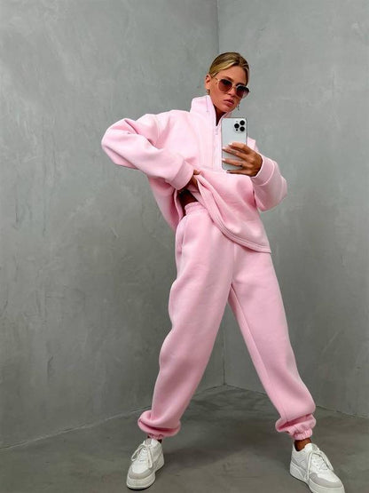 Women's Oversized Quarter Zip Tracksuit Set
