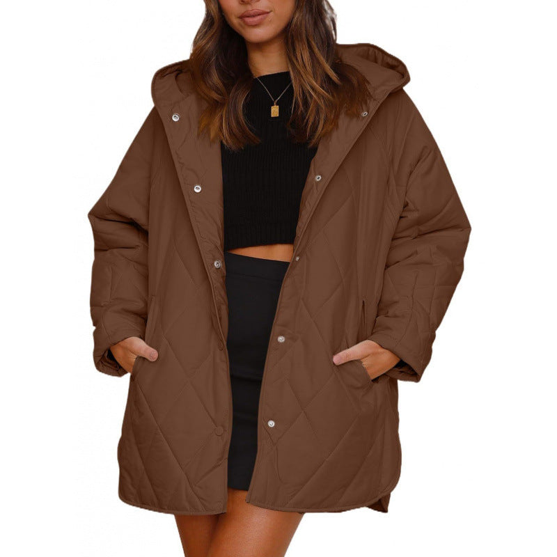 Women's Hooded Quilted Mid-Length Lightweight Winter Jacket