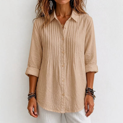 Women's Pintuck Collared Long Sleeve Button Down Shirt