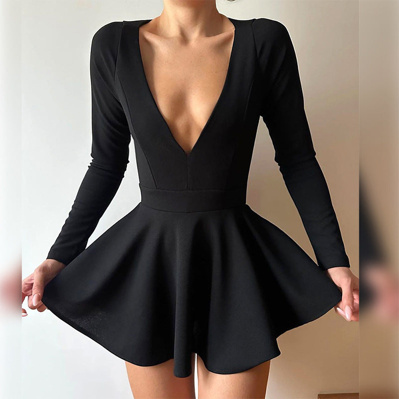 Sexy V-Neck Cutout Long Sleeve Mini Dress
