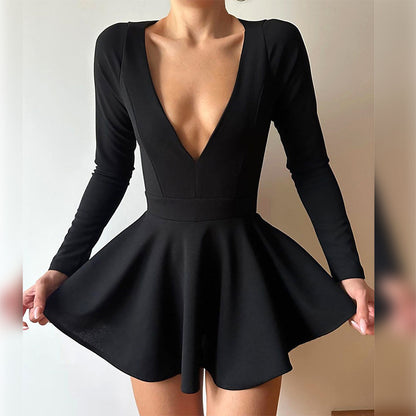 Sexy V-Neck Cutout Long Sleeve Mini Dress