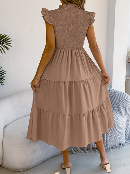 Smocked Ruffle Sleeve Tiered Maxi Dress