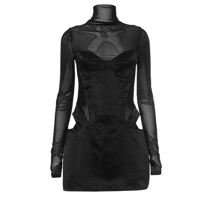 Women's Sexy Mesh Cutout Bodycon Mini Dress