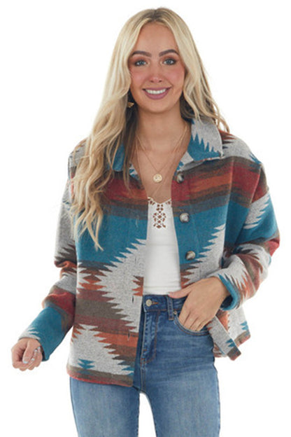 Women's Aztec Geometric Oversized Shacket Jacket