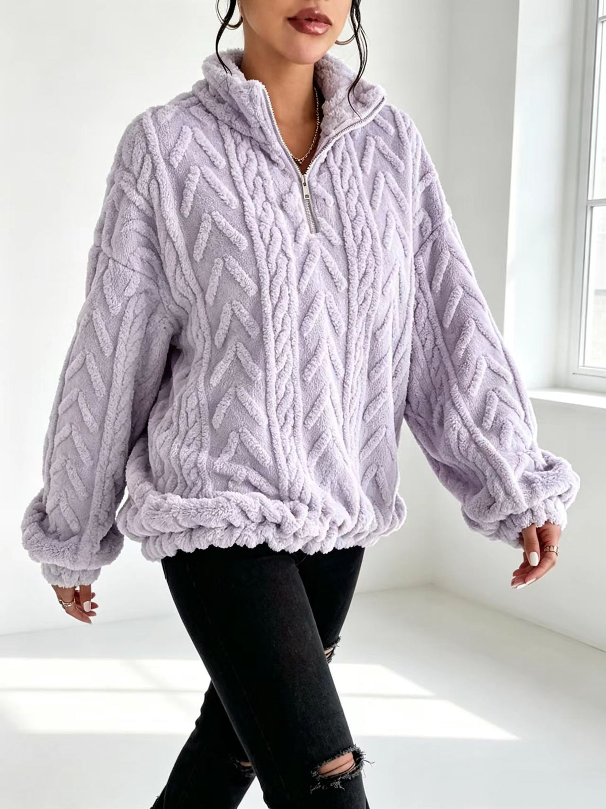 Women's Textured Half Zip Sherpa Fleece Pullover