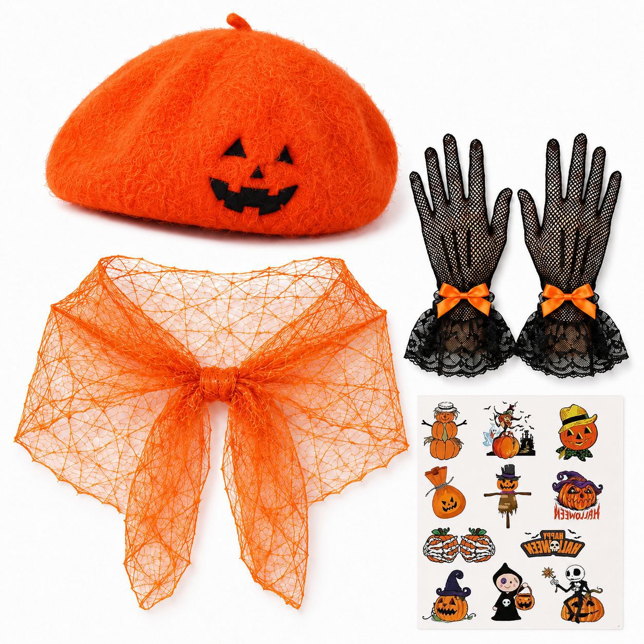 Halloween Pumpkin Costume Accessories Set with Beret