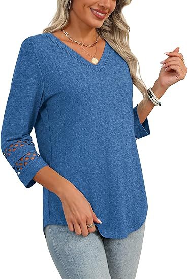 White V-Neck Lace Sleeve Casual Knit Top for Women