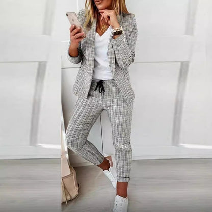 Women's Plaid Blazer Pants Set 2 Piece