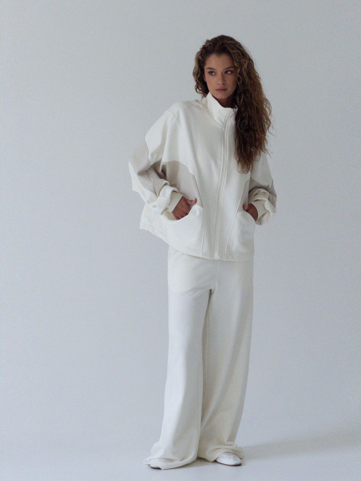 Women's Colorblock Zip Jacket Wide Leg Sweatpants Set