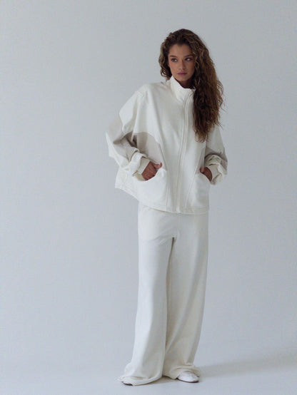 Women's Colorblock Zip Jacket Wide Leg Sweatpants Set