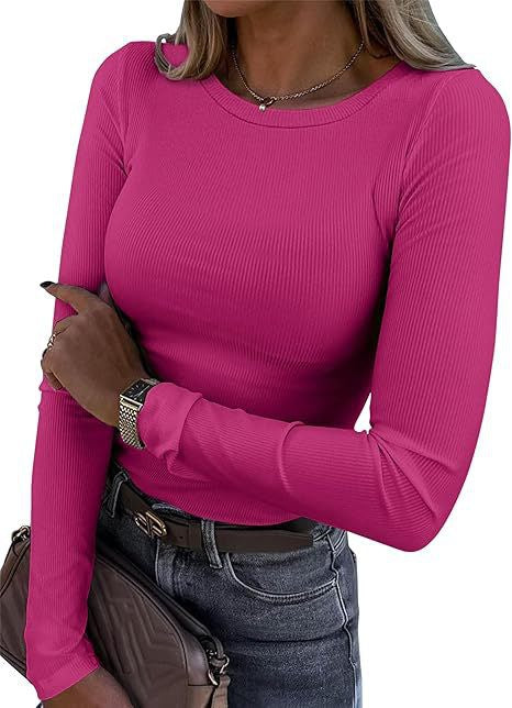 Women's Ribbed Long Sleeve Crew Neck Fitted Tee