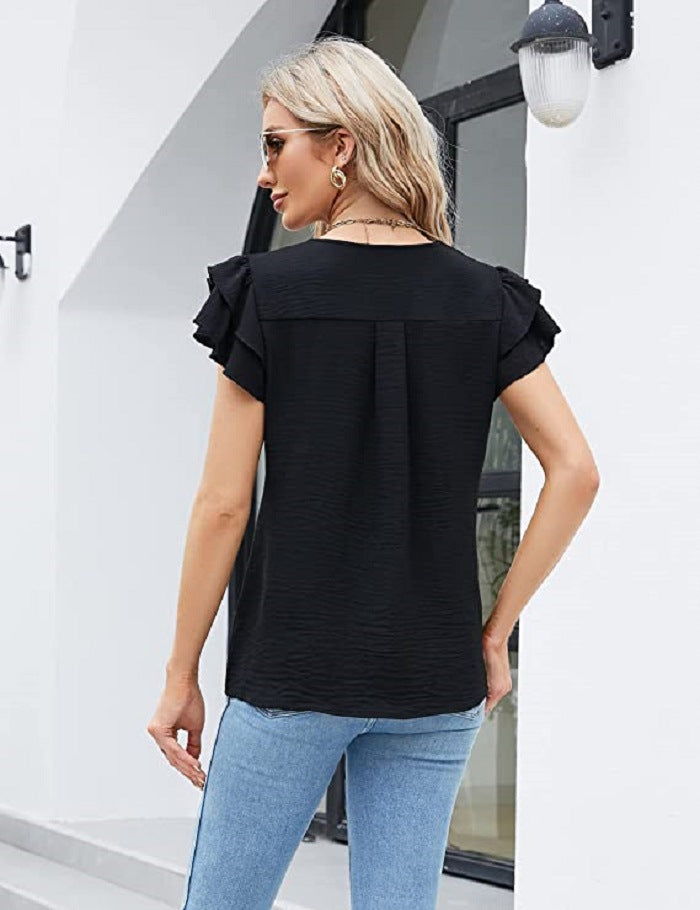 Women’s Short Sleeve Ruffle V Neck Summer Top