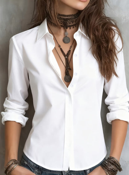 Women's Loose Fit Long Sleeve Collared Button Down Shirt