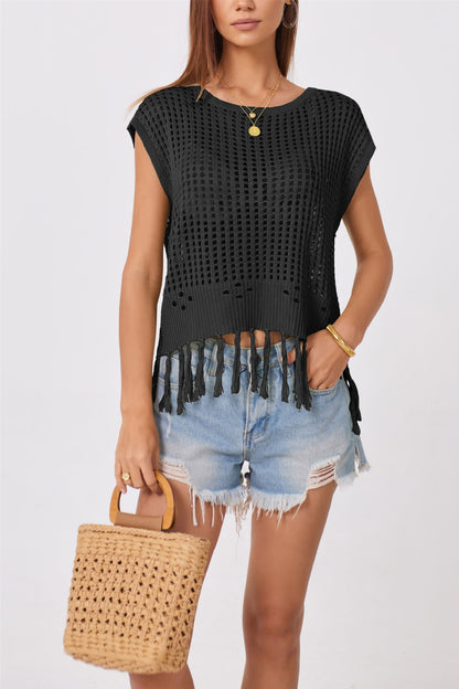 Women's Oversized Crochet Fringe Tank Top Boho Summer