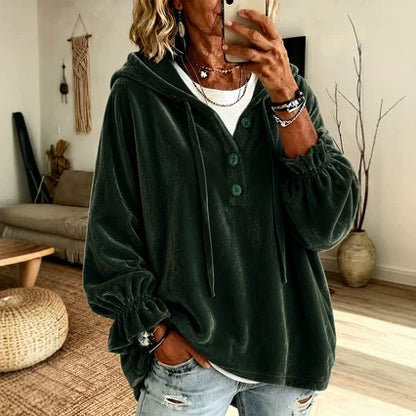 Women's Oversized Button Up Hoodie Loose Pullover Top