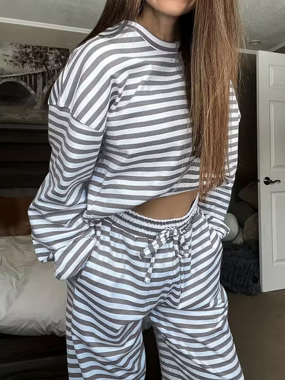 Women's Striped Lounge Set Two Piece Wide Leg Pants