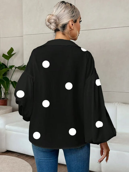 Women's Polka Dot V-Neck Puff Sleeve Loose Blouse