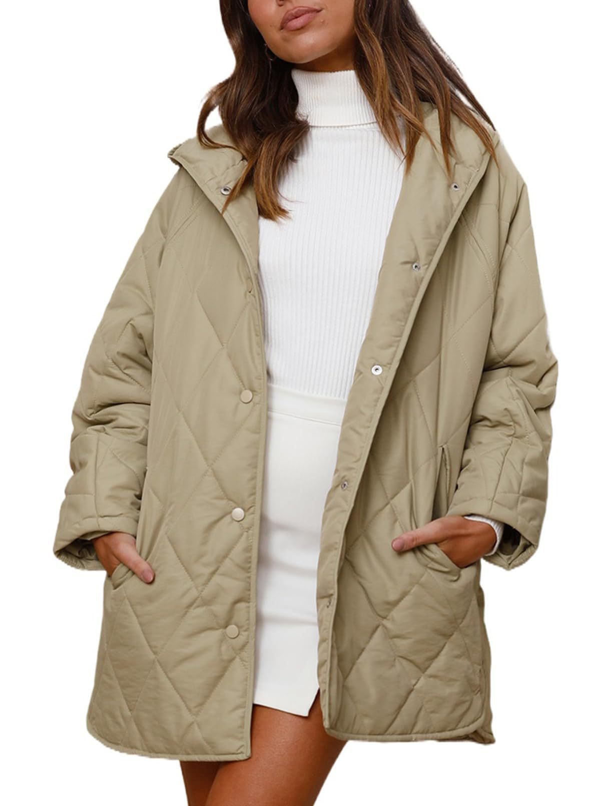 Womens Oversized Hooded Quilted Lightweight Jacket
