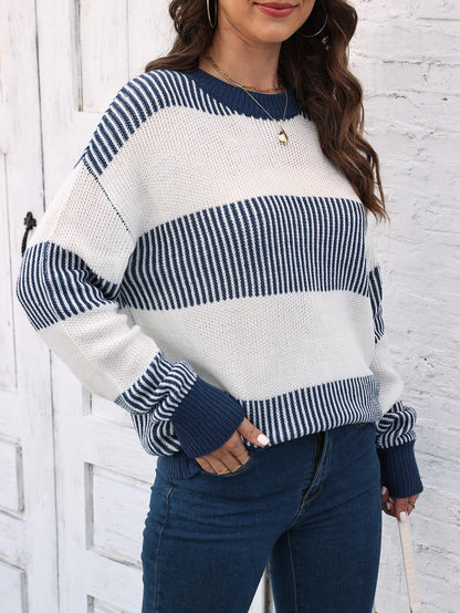 Plus Size Colorblock Striped Sweater | Cozy Fall/Winter Knit