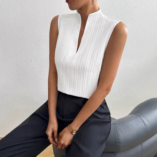 Textured Sleeveless V Neck Slim Fit Summer Top