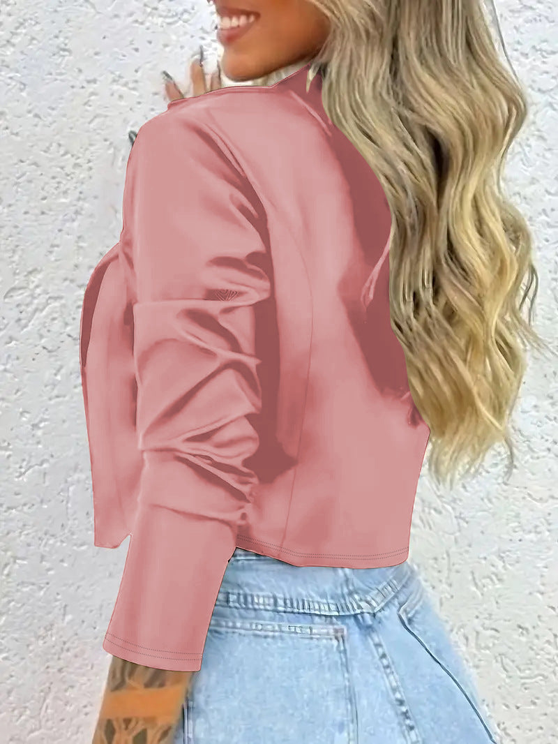 Women's Cropped Blazer Button Lapel Long Sleeve Jacket