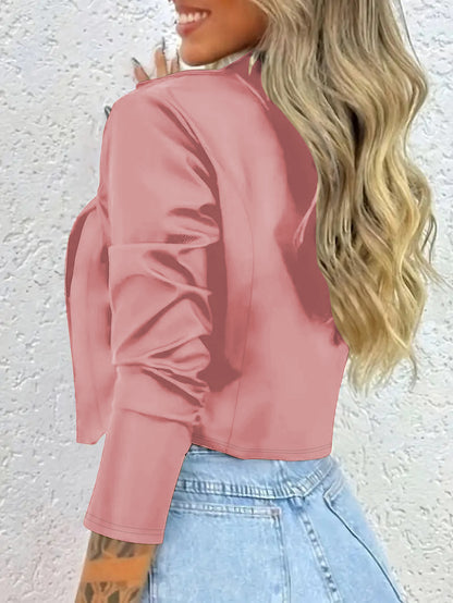 Women's Cropped Blazer Button Lapel Long Sleeve Jacket