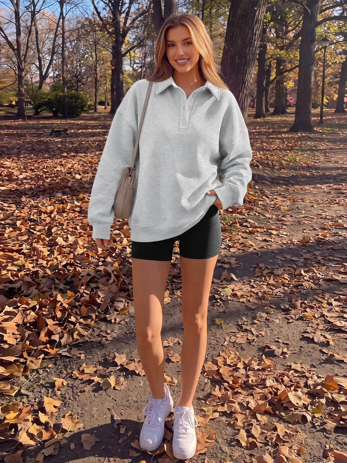 Polo Collar Fleece Pullover Relaxed Fit Sweatshirt