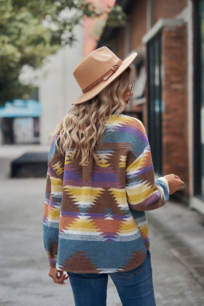 Women's Aztec Shacket Oversized Button Front Jacket