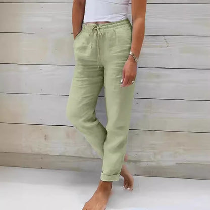 Women's Cotton Linen Drawstring Wide Leg Casual Pants