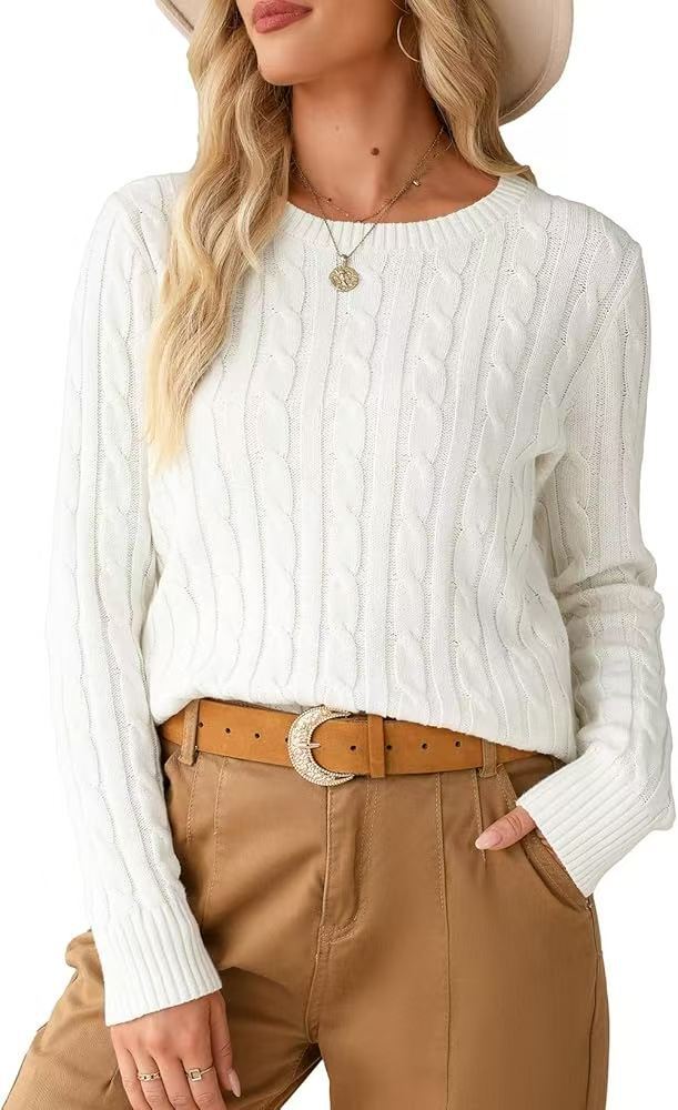 Women's Cozy Cable Knit Crew Neck Pullover Sweater