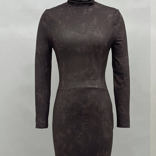Mock Neck Long Sleeve Bodycon Midi Dress