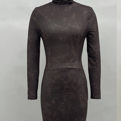 Mock Neck Long Sleeve Bodycon Midi Dress