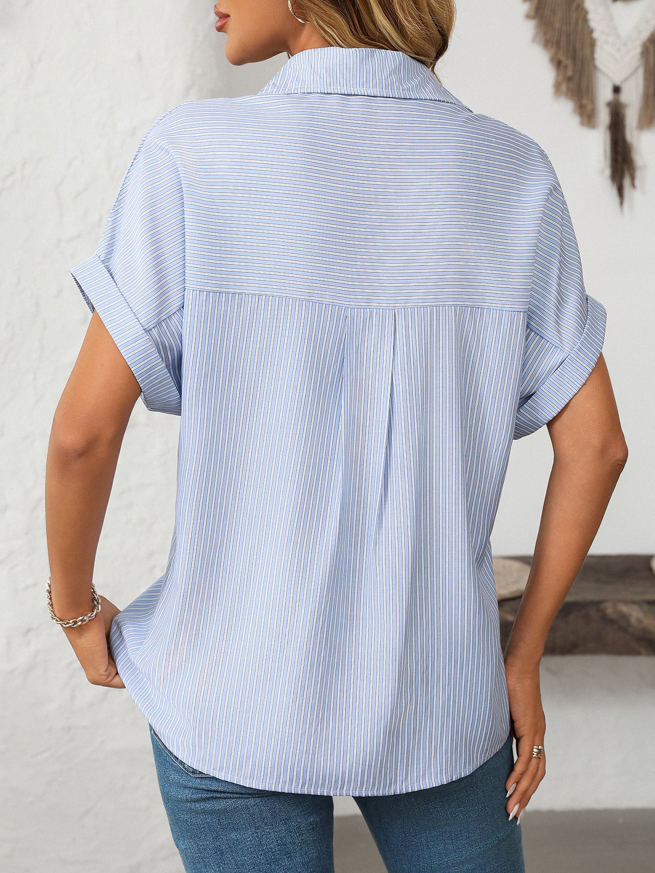 Loose Striped Short-Sleeve Shirt